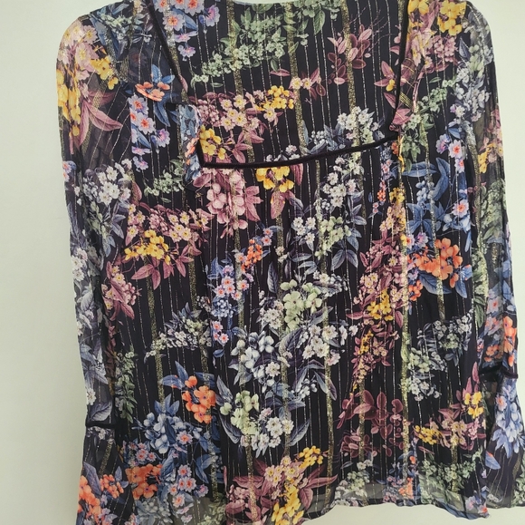 Anthro | Vineet Bahl Vivieene Metallic Blouse Floral Embroidered Bell Sleeve XS - Picture 12 of 14